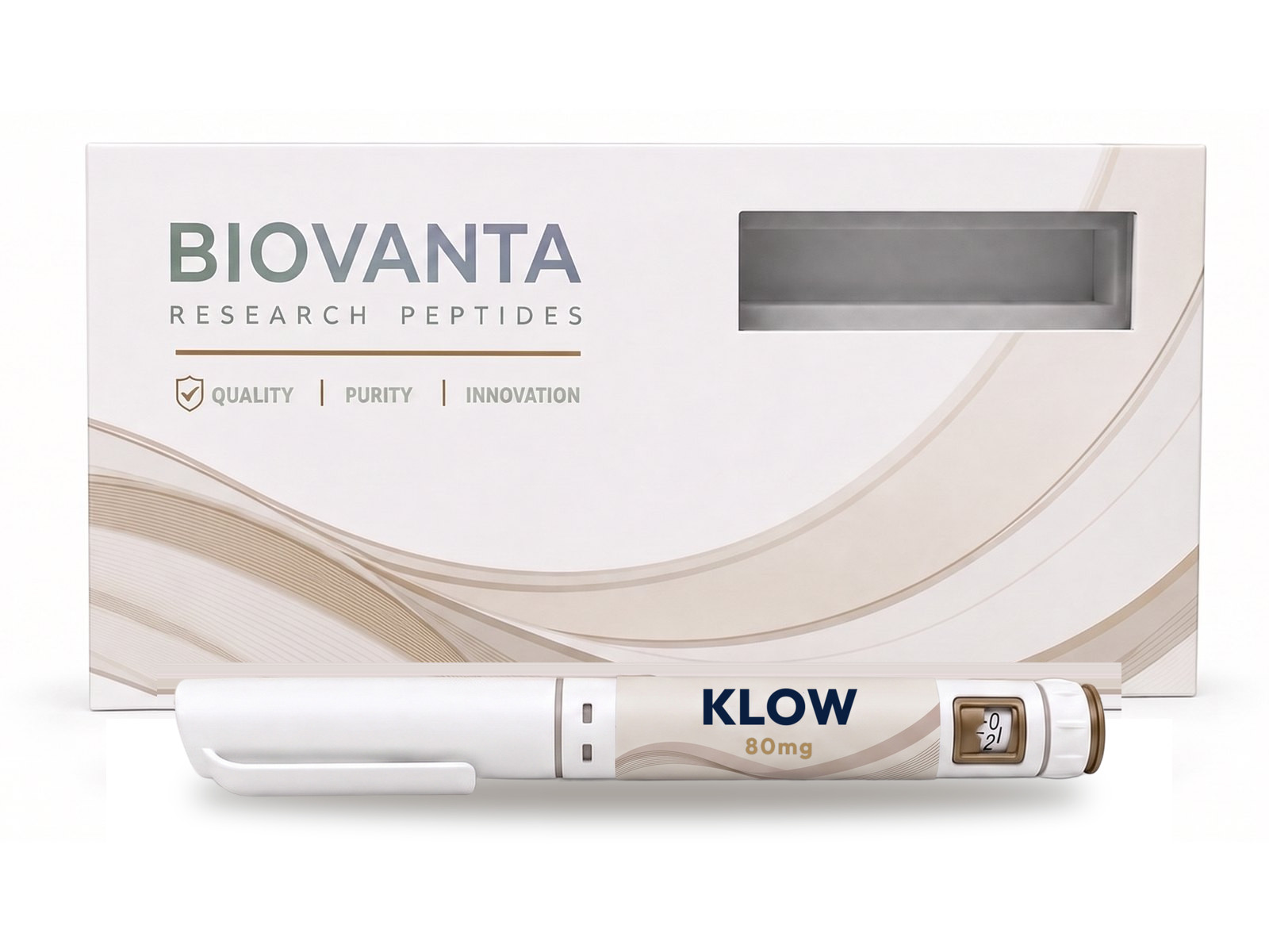 Klow 80mg pre-filled pen lying in front of its Biovanta carton